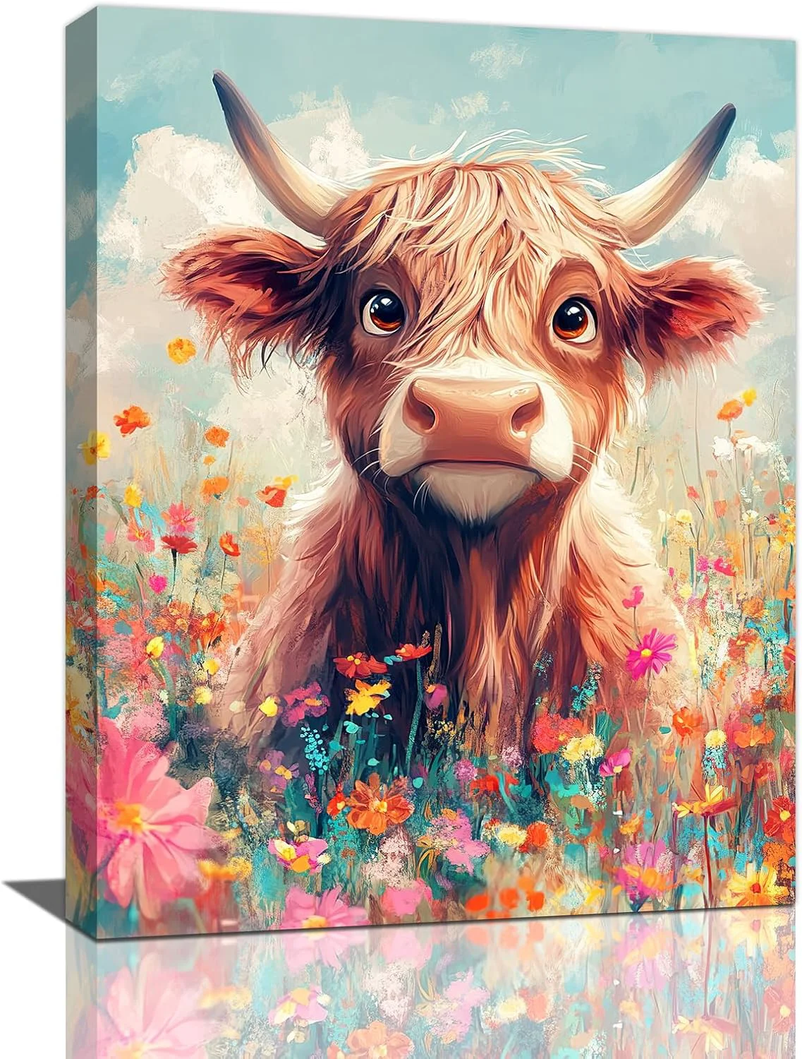 Refined Highland Cow Wall Art Canvas Flower Cattle Wall Decor Prints Framed Painting Animal Pictures Gifts Artwork for Bathroom Living Dining Kitchen 12 x16 Dependable