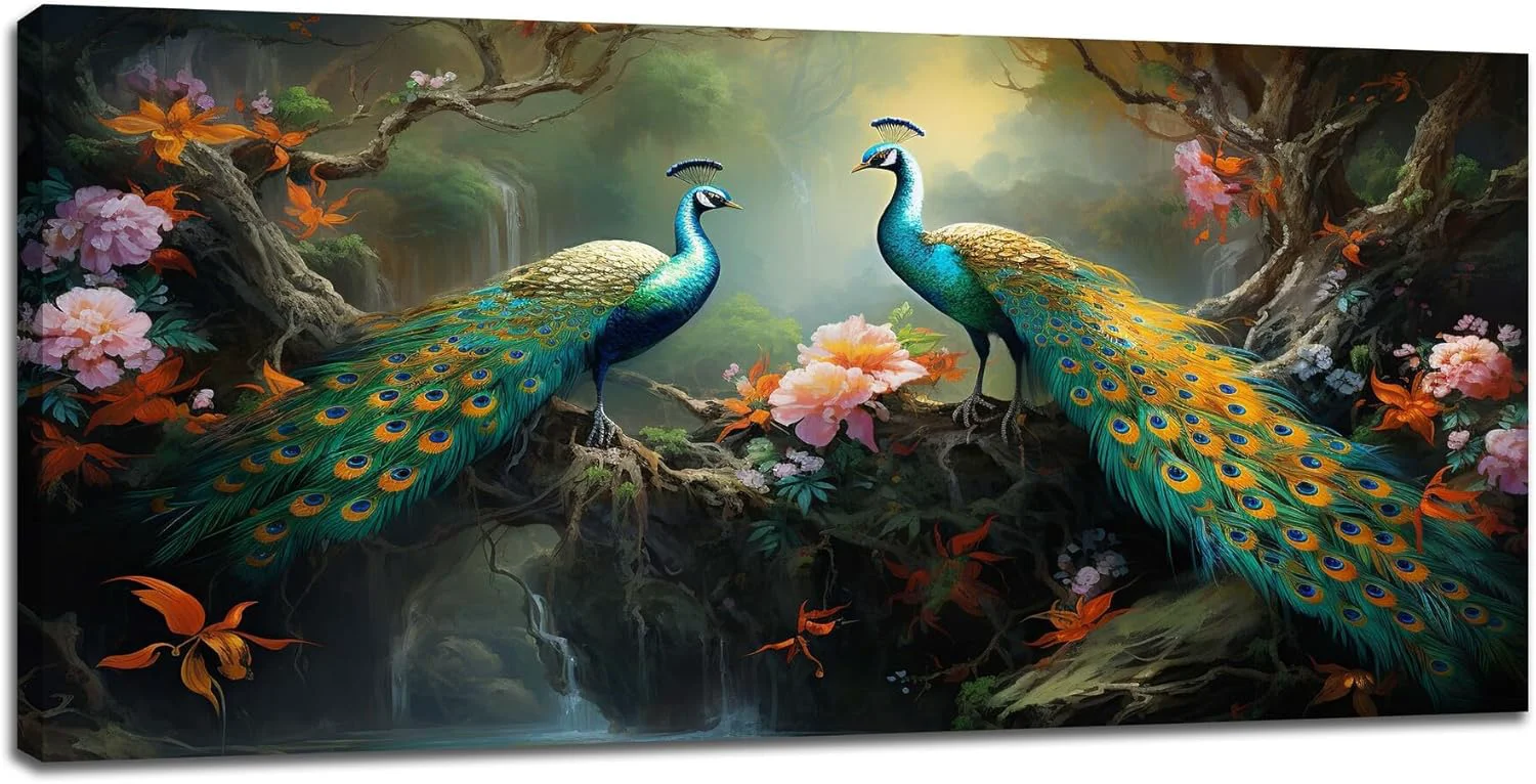 Functional Large Peacock Wall Art Aesthetic Bird Canvas Living Room Pictures Framed Prints Floral Modern Wall Decor Painting Artwork for Bedroom Dining Office Home 60 x30 Easy-to-Use