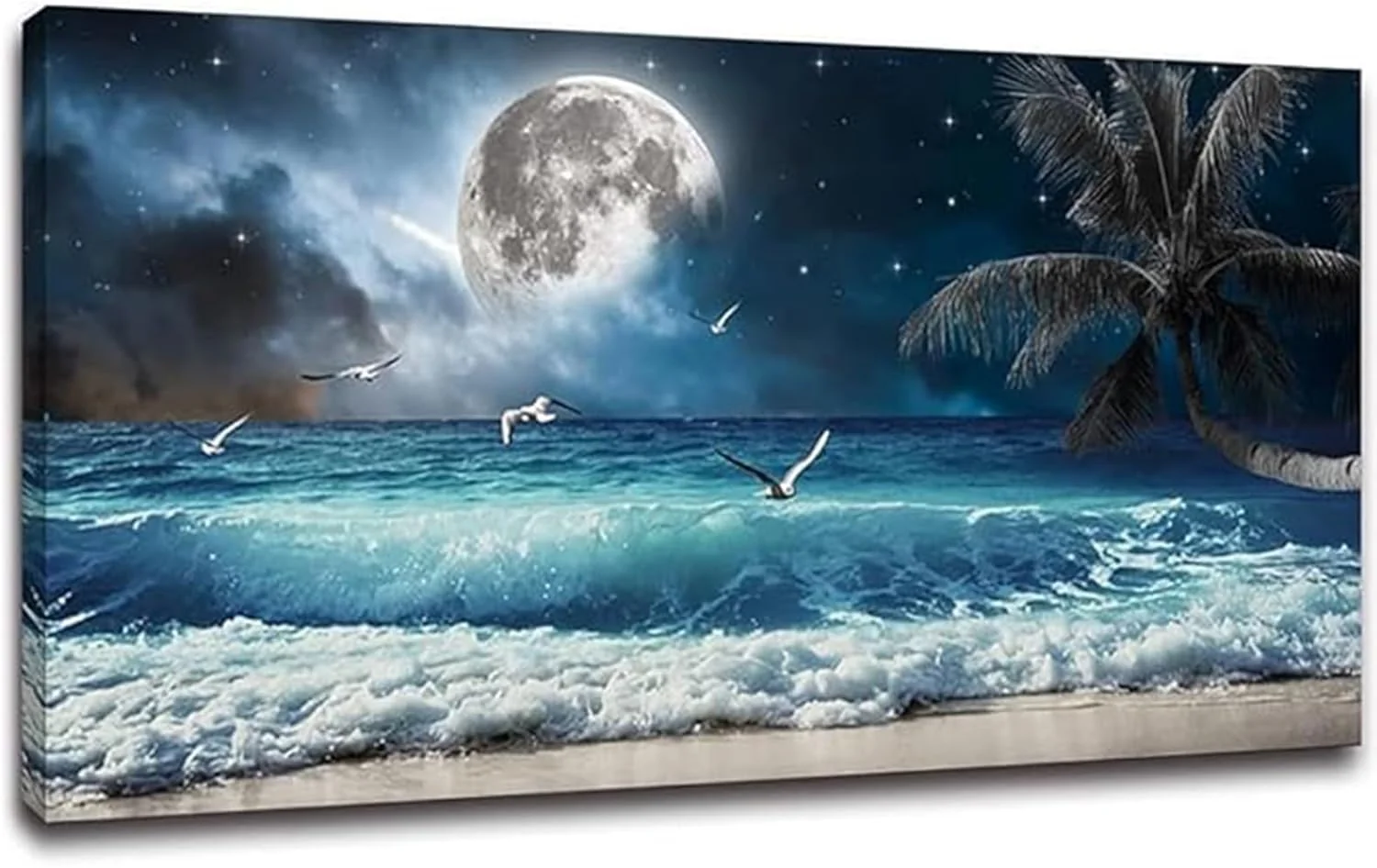 Specialty Yxbhhym large Moon Ocean Wall Art Seascape Sea Wall Pictures Canvas Beach Prints Poster Scenery Ocean Paintings Palm Artwork for Bedroom Modern Framed Office Wall Art Living Room Decor-30x60inches Pure