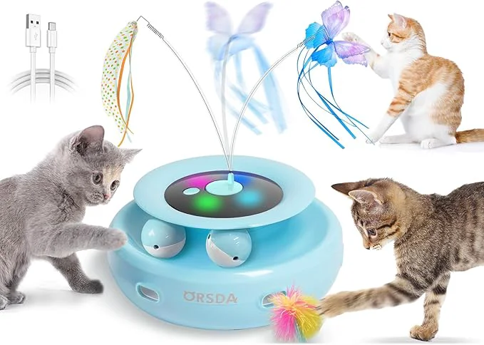 Lightweight ORSDA Cat Toy 3-in-1 Automatic Interactive Electronic Moving Ambush Feather Fluttering Butterfly Track Balls USB Rechargeable Powered Smart Indoor Exercise KickerAbout This Pure