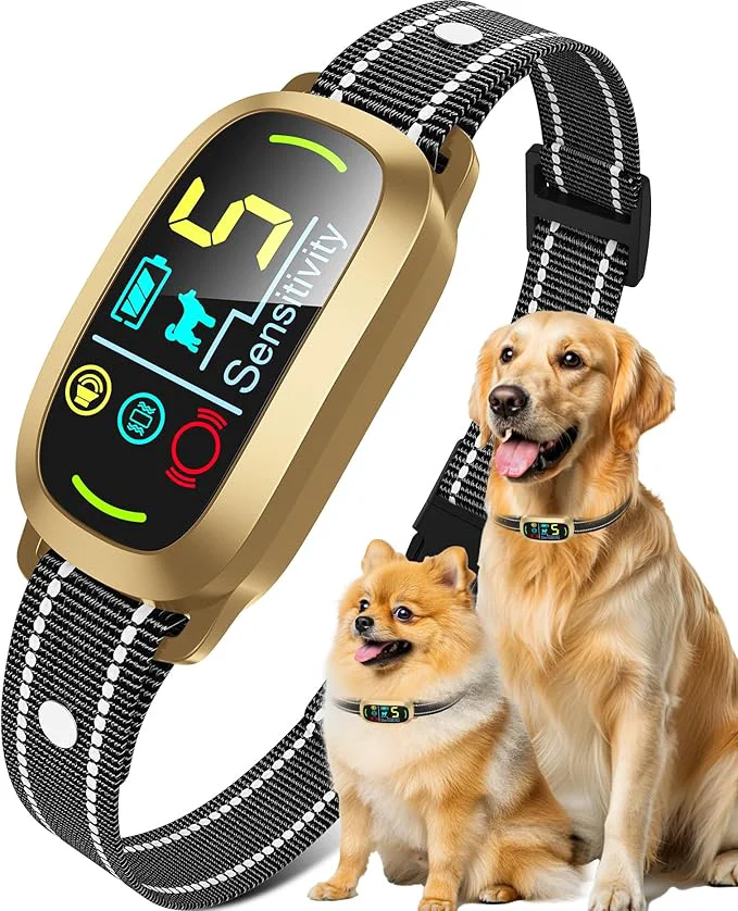 Traditional Smart AI Bark Collar for Large Medium Small Dogs Anti Barking Device with 5 Training Modes Exclusive Forced Bark-Stopping Rechargeable IP67 Waterproof Bark Collar with 5 Sensitivity Gold About ThisOverview Stylish