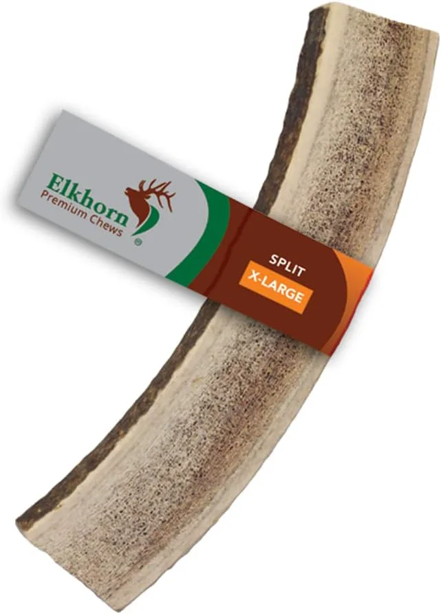 Expertly Made – X Large Split Single Pack for 50 lb Dogs Premium Grade Elk Antler for Dogs 1 Piece Sourced in The USAAbout This Green