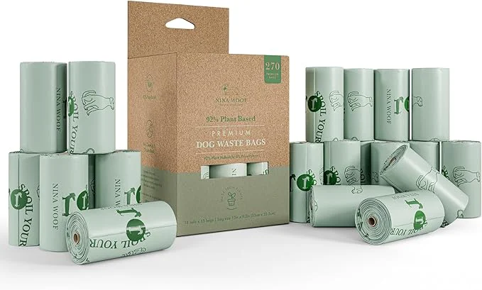 Functional Nina Woof Eco-Friendly 92 Plant-Based Dog Poop Bags Rolls -270 Extra Thick Durable Leak-Proof Odorless Convenient Disposal - USDA Heavy-Duty Trash Bags and Garbage BagsAbout ThisOverview Easy-to-Use