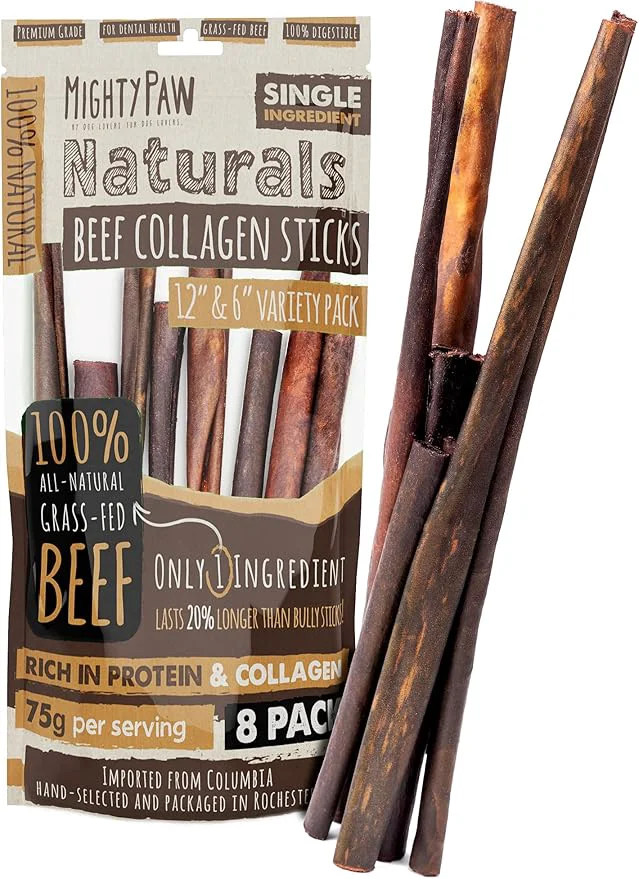 Secure Mighty Paw Collagen Sticks for Dogs Long Lasting Chews. Rawhide Pet Treats Long Lasting. Dog Chews Treats. Beef Collagen Stick for Pets 8 Pack About This Stylish