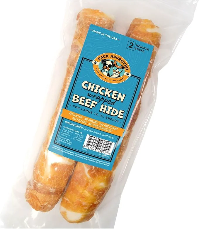 First-Class Chicken Wrapped Rawhide Beef Sticks - Long Lasting Chews for Aggressive Chewers - Treats for Large Dogs - XL Pack of 2 About This Premium Material