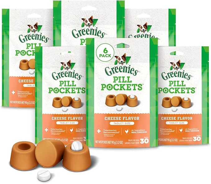 Sustainable Greenies Pill Pockets for Dogs Small Size Soft Dog Treats Cheese Flavor 6 3.2 oz. Pouches 180 Treats Total About This Natural
