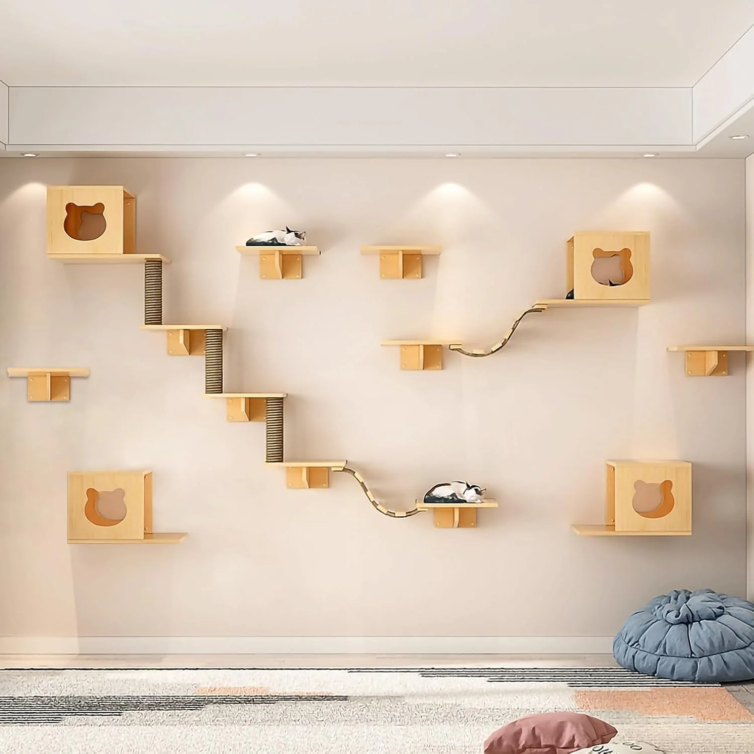 Effective Cat Wall Shelves and Furniture Set with Condos Perches Bridge Ladders Sisal Scratching Posts - Steps and Houses for Cats B Minimalist