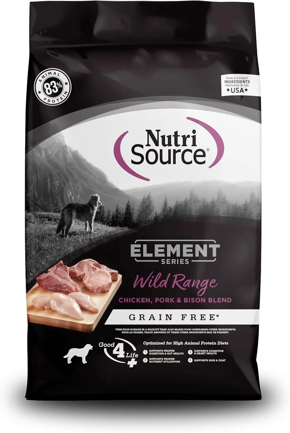 Crafted NutriSource Element Series Wild Range Dry Dog Food Chicken Pork Bison 24LB Specialty