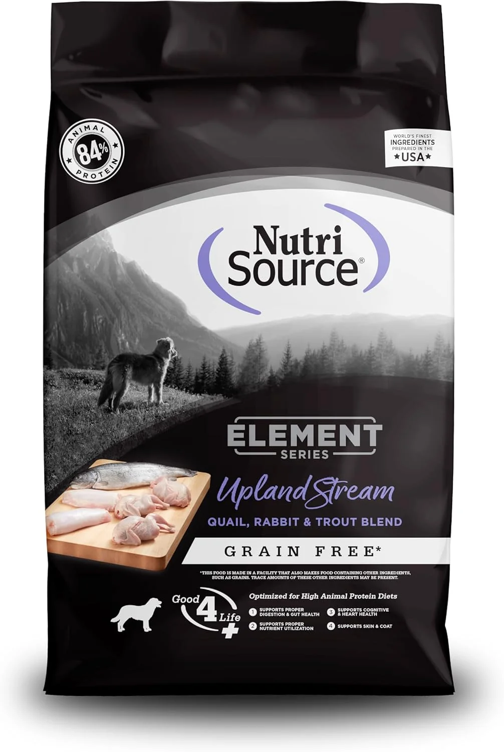 Healthy NutriSource Element Series Upland Stream Dry Dog Food Quail Rabbit Trout 4LB Sustainable