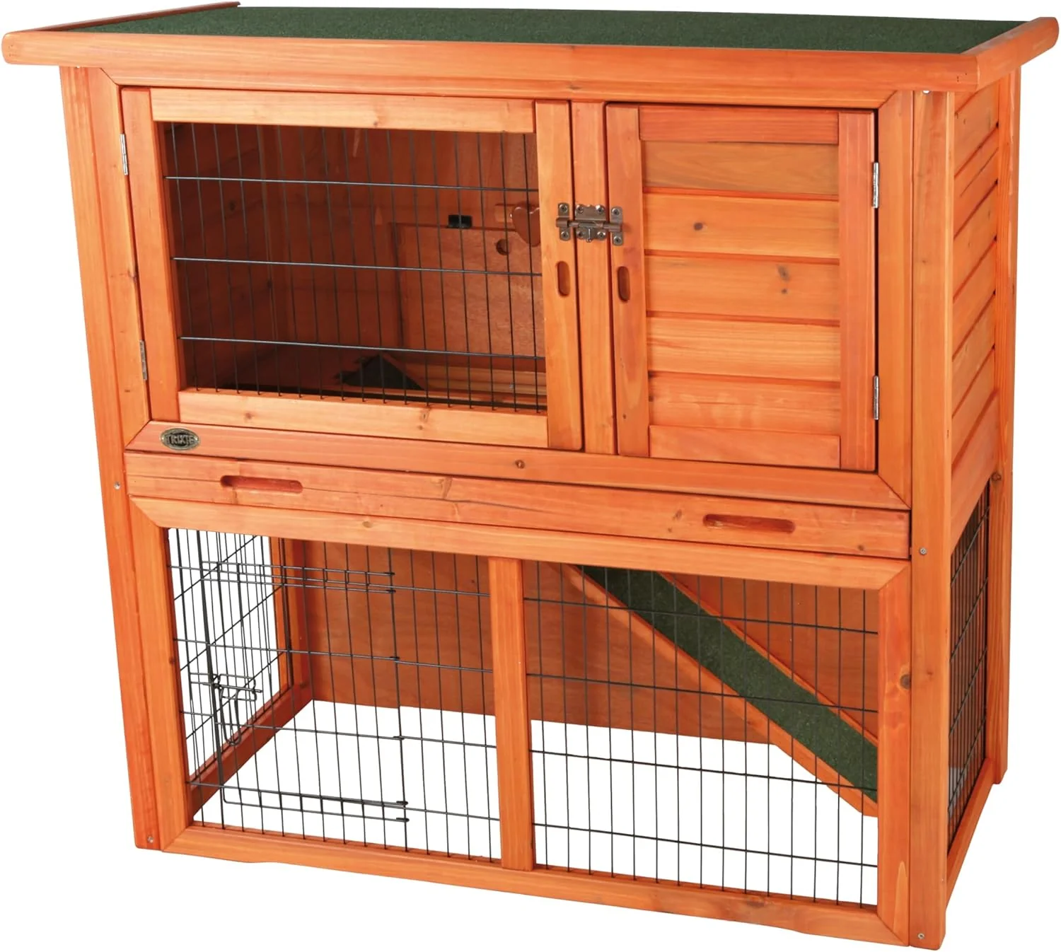 Excellent TRIXIE natura Outdoor Rabbit Hutch with Run - 2-Story Rabbit Cage with Non-Slip Ramp - Medium d Small Animal House with Secure Playpen Hinged Roof Pull-Out Tray - in Brown Prestigious