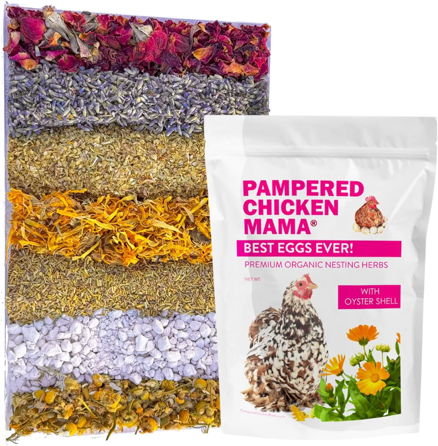 Optimized Pampered Chicken Mama Eggs Ever Nesting Herbs for Chickens 10 Ounces Calcium Supplement for Chickens Chicken Feed Supplies Hen Treats for Coops Sustainable