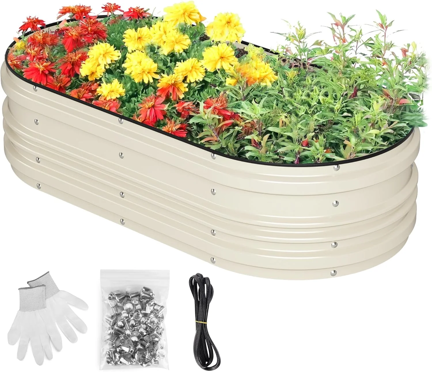Professional WORKPRO 4x2x1ft Galvanized Raised Garden Bed Set Rust Corrosion Protection Easy Assembly Safe Edge I for Vegetables Flowers White Eco-Friendly