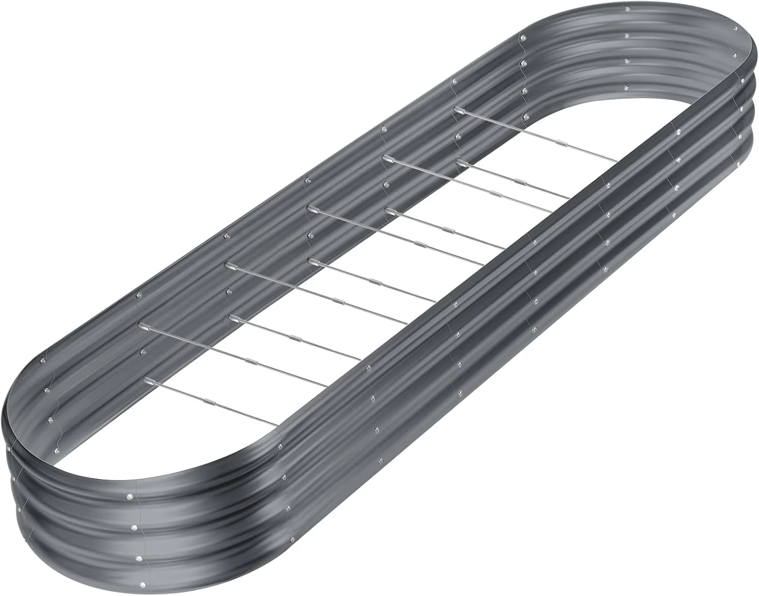 Optimized Land Guard 8×2×1ft Galvanized Raised Garden Bed Kit 108 Gallon Capacity Raised Garden Boxes Outdoor Oval Metal Raised Garden Beds for Vegetables Modern Grey with 10 Connecting rods Trusted