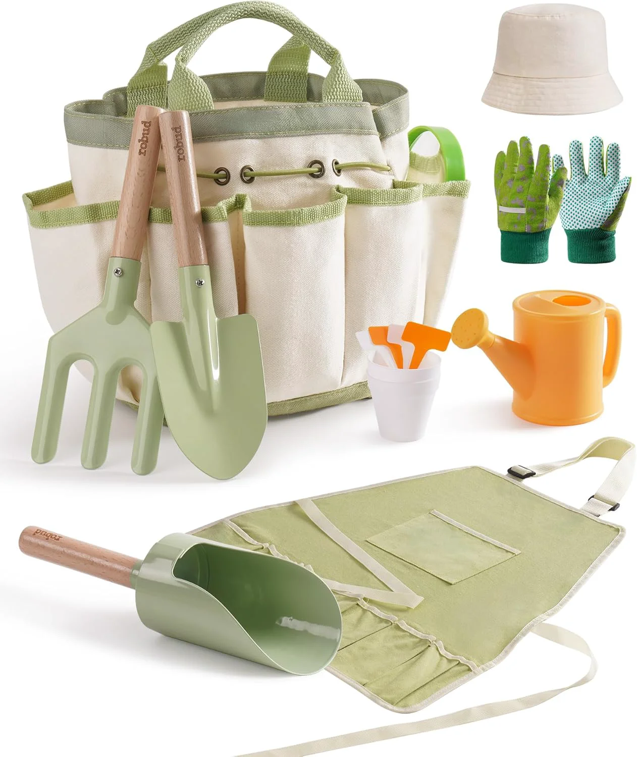 Breathable ROBUD Kid Gardening Set Wooden Garden Tool for Kid Garden Tool Kit with Tool Storage Bag Apron Gloves Montessori Toys for Kids to be Closed to Nature WRP25 Exclusive