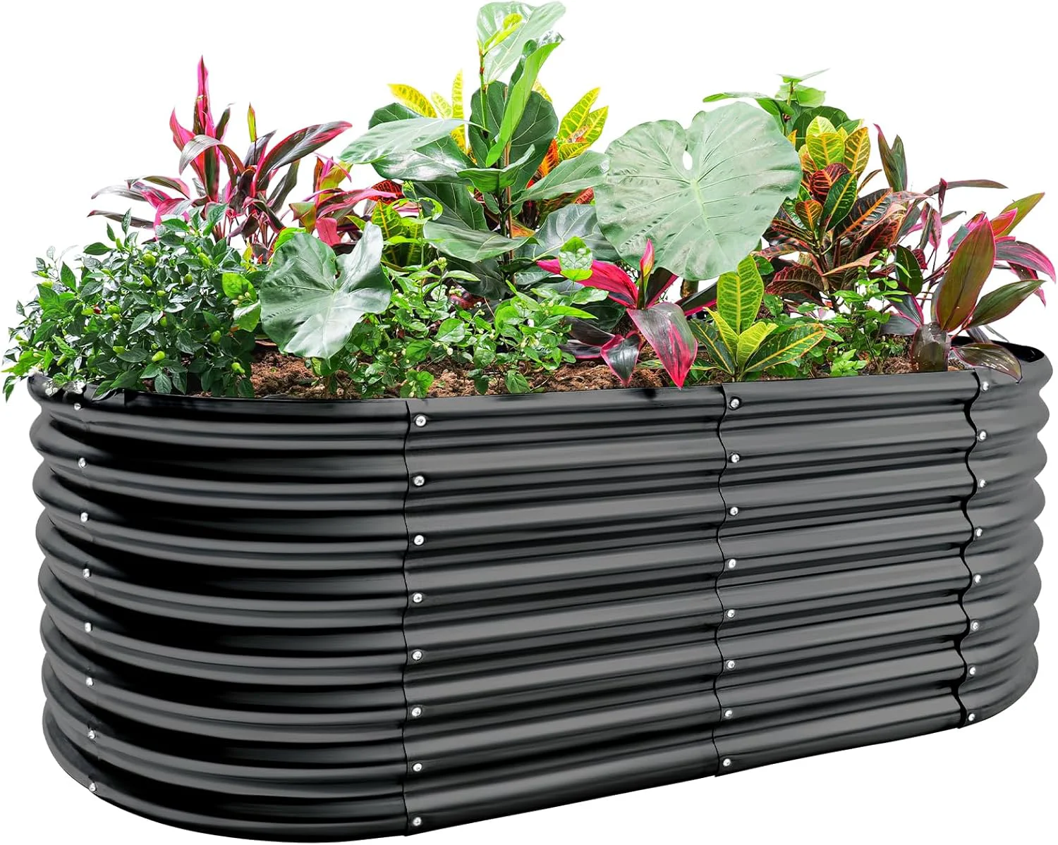 Lightweight Land Guard 24 Tall Galvanized Raised Garden Bed Kit Galvanized Planter Garden Boxes Outdoor Oval Large Metal Raised Garden Bed for Vegetables Dark Gray 4×2×2ft Exceptional