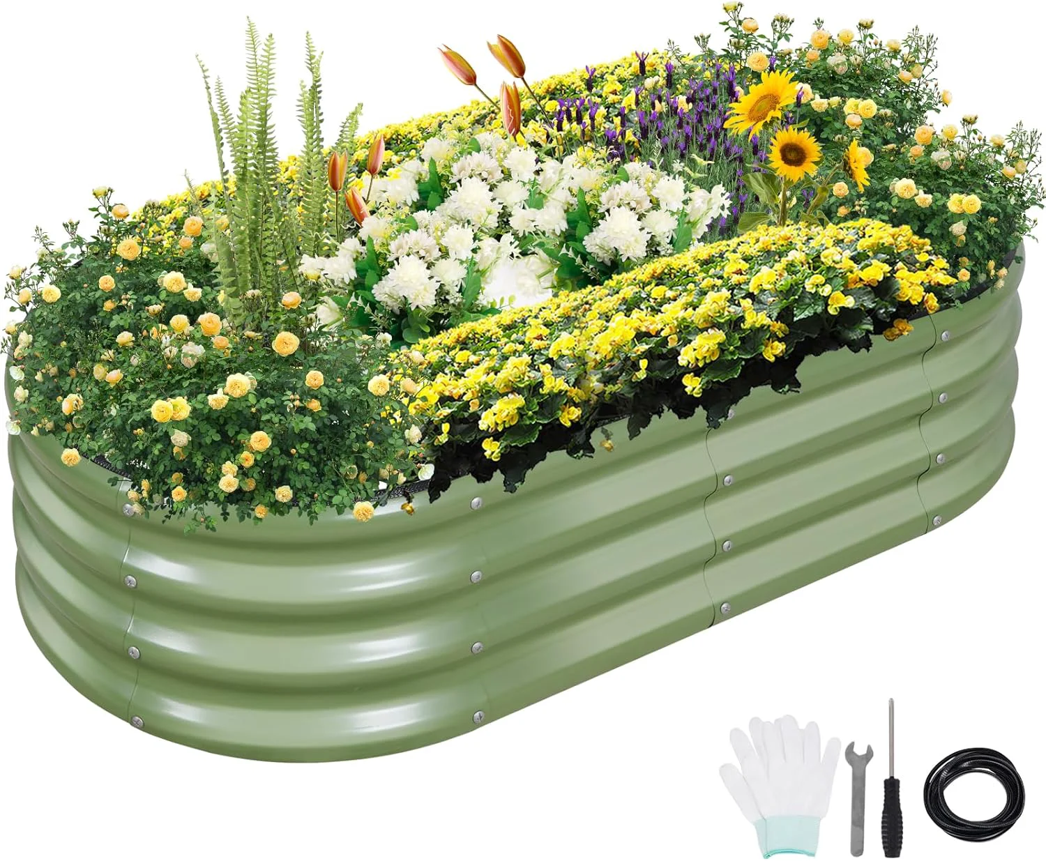 Fashionable Galvanized Raised Garden Bed Outdoor- Raised Beds for Gardening Metal Planter Box Steel Raised Garden Bed Kit with Safety Edging and Gloves for Vegetables Flower Herbs 4x2x1FT Green Secure