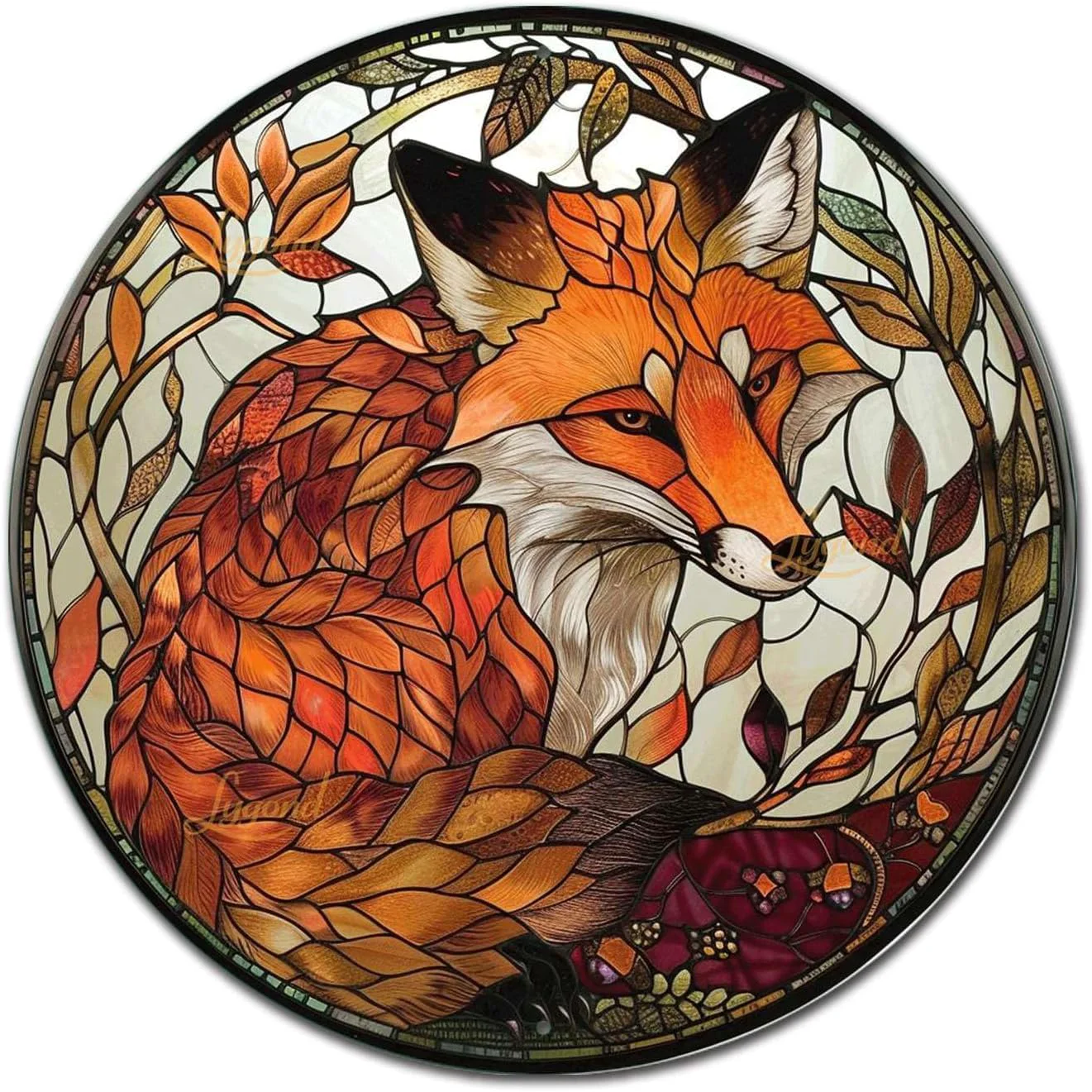 Crafted Lygond Metal Sign Tin Sign Circular Stained Glass Red Fox2 Funny Garden Signs For Garage 12×12 Inches Refined