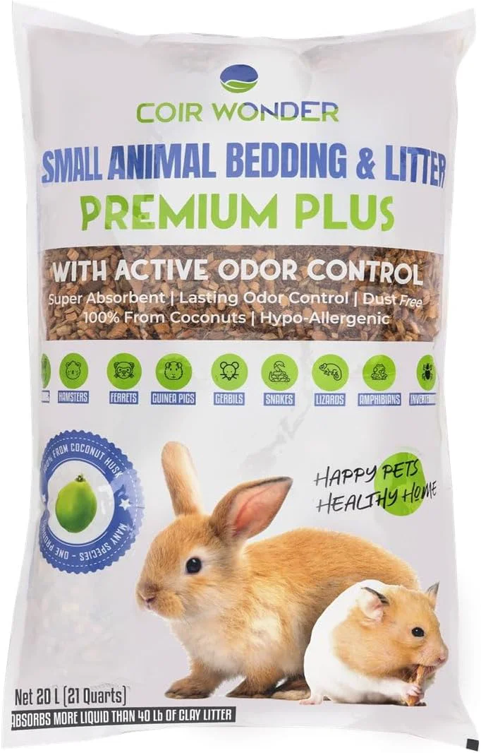 Reliable Small Animal Bedding – 20 Liter – Natural Coco Chip Substrate with Activated Charcoal Odor Control – for Chicken Coop Rabbit Cage Hamster Habitat Reptile Terrarium Snake Tank Premium Material