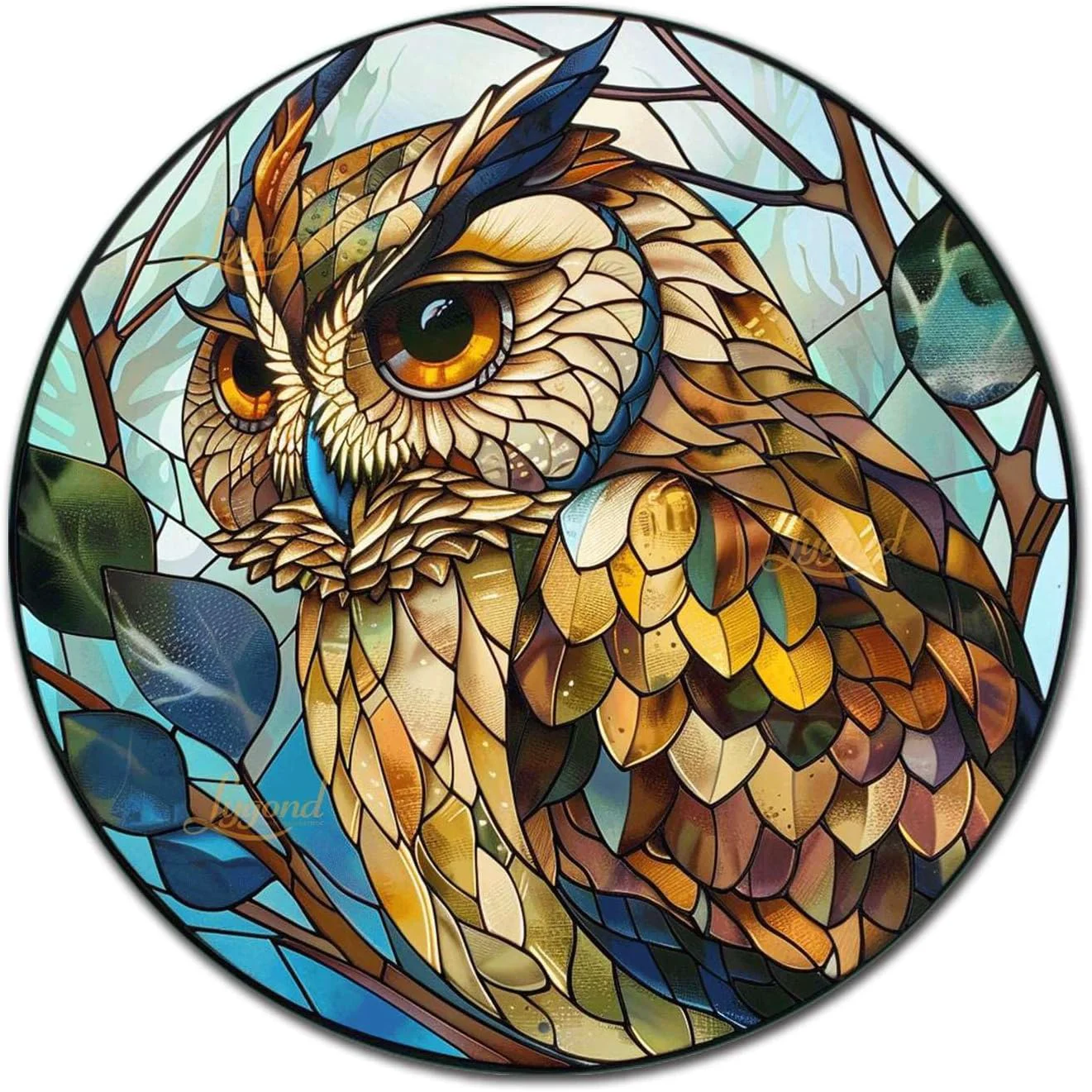 Excellent Lygond Metal Sign Tin Sign Circular Stained Glass Owl Bathroom Signs for Home for Garden 12×12 Inches Detailed