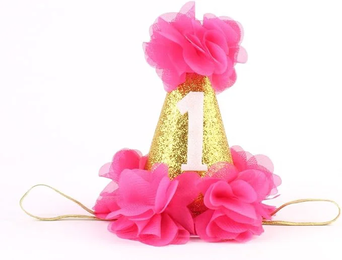 Authentic Stock Show 1st Pet Birthday Cone Hat Dogs Cats Holiday Party Hat Headwear Natural