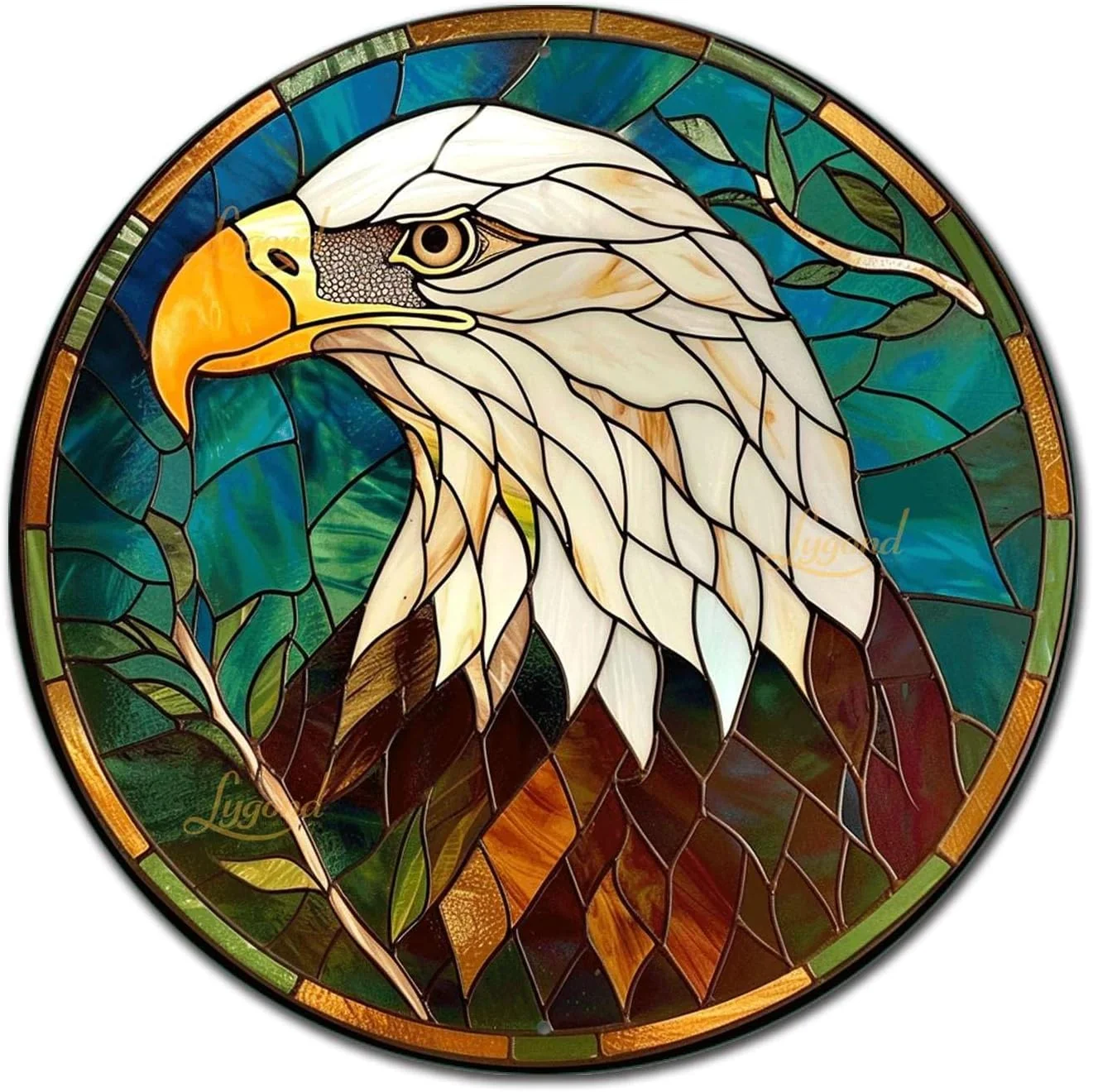 Consistent Lygond Metal Sign Tin Sign Circular Stained Glass Bald Eagle Boho Decorations for Home for Bar 8×8 Inches Optimized