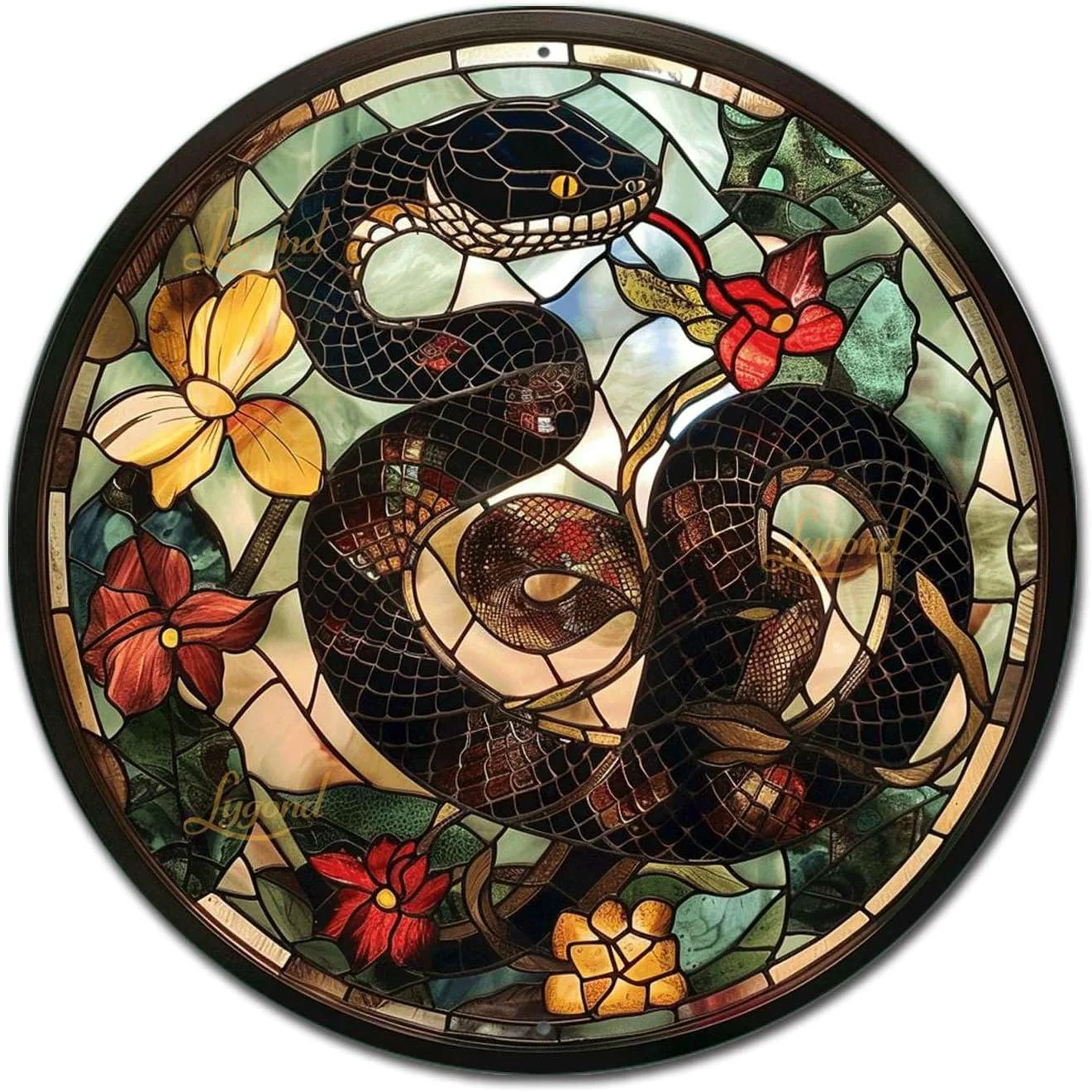 Casual Lygond Metal Tin Sign - Circular Stained Glass Snake Vintage Sign for Garden - 8x8 Inches Expertly Made