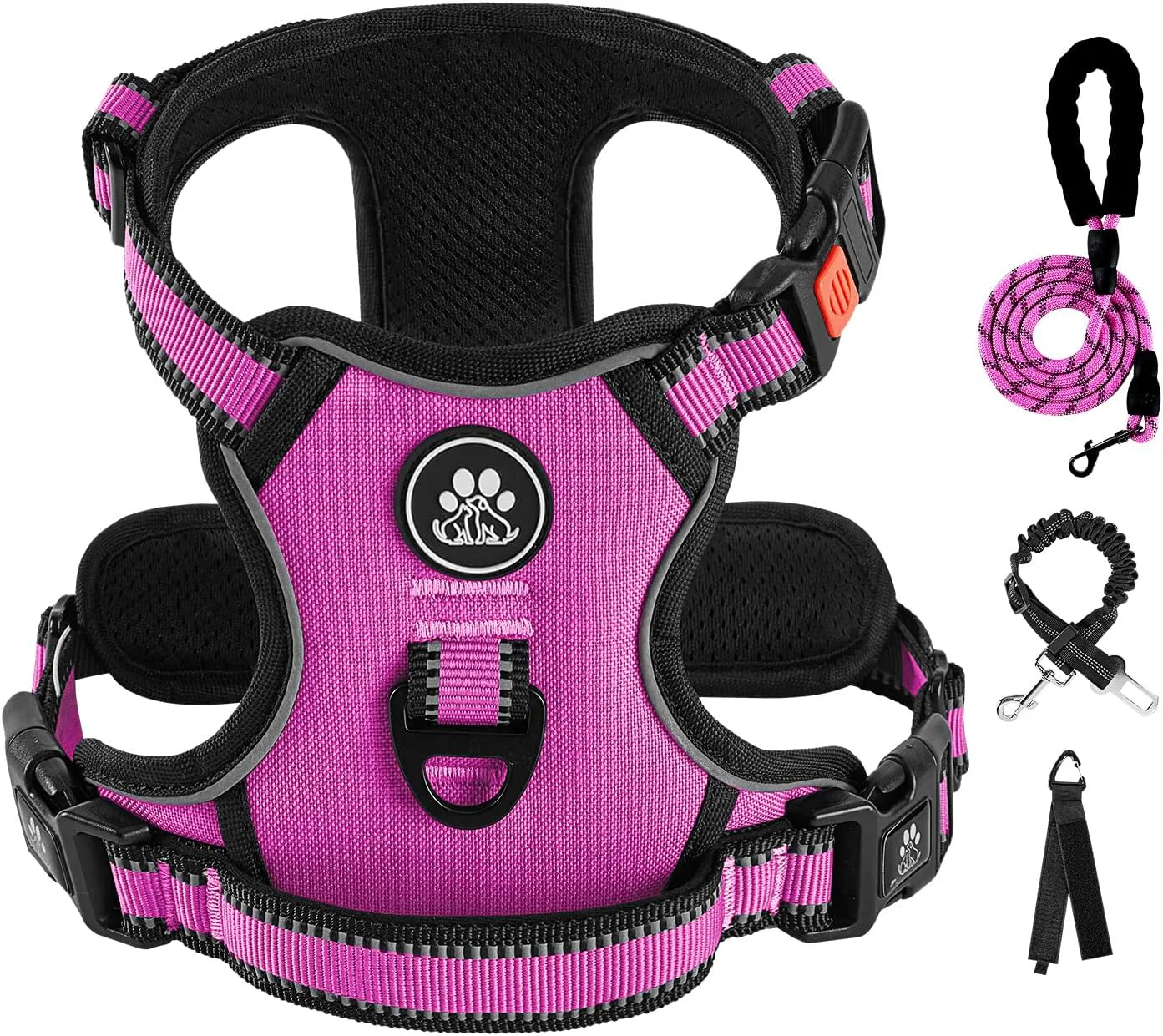 Stylish IVY LANE No Pull Dog Harness for Small Dogs Dog Vest Harness with Leash Safety Belt and Storage Strap Fully Adjustable Harness 360° Reflective Strip Soft Handle Fuchsia Pink S Eco-Friendly