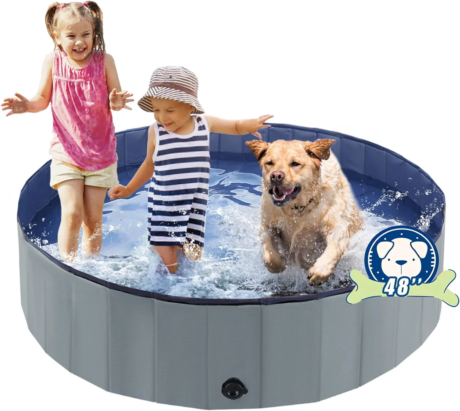 Specialty Foldable Dog Bath Swimming Pool Plastic Kiddie Pool Professional Tub Collapsible Grooming Bathtub for Pets Kids Baby and Toddler 48 x 12 Inches Gray Green