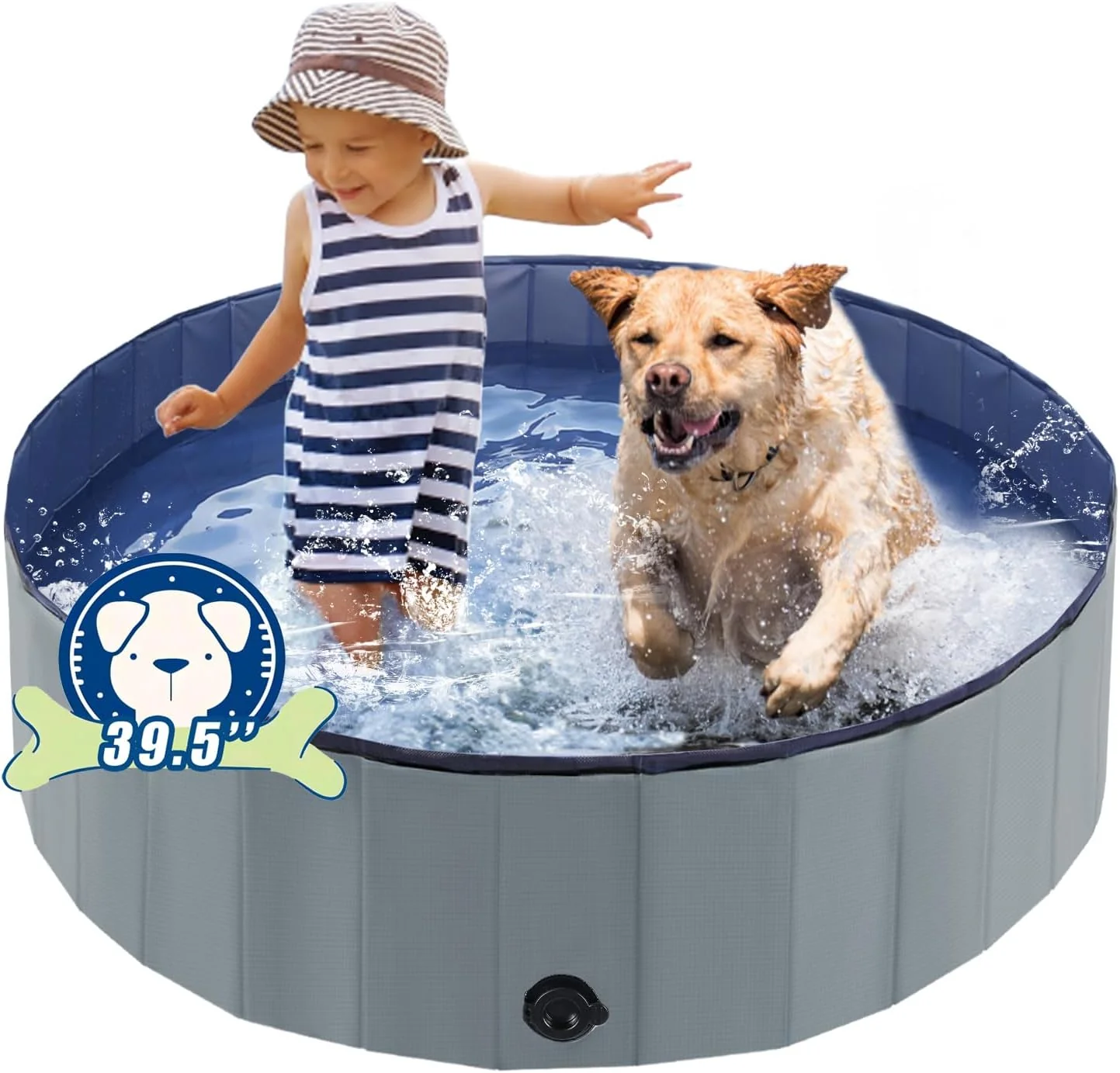 Selected Foldable Dog Bath Swimming Pool Plastic Kiddie Pool Professional Tub Collapsible Grooming Bathtub for Pets Kids Baby and Toddler 39.5 x 12 Inches Gray Specialty