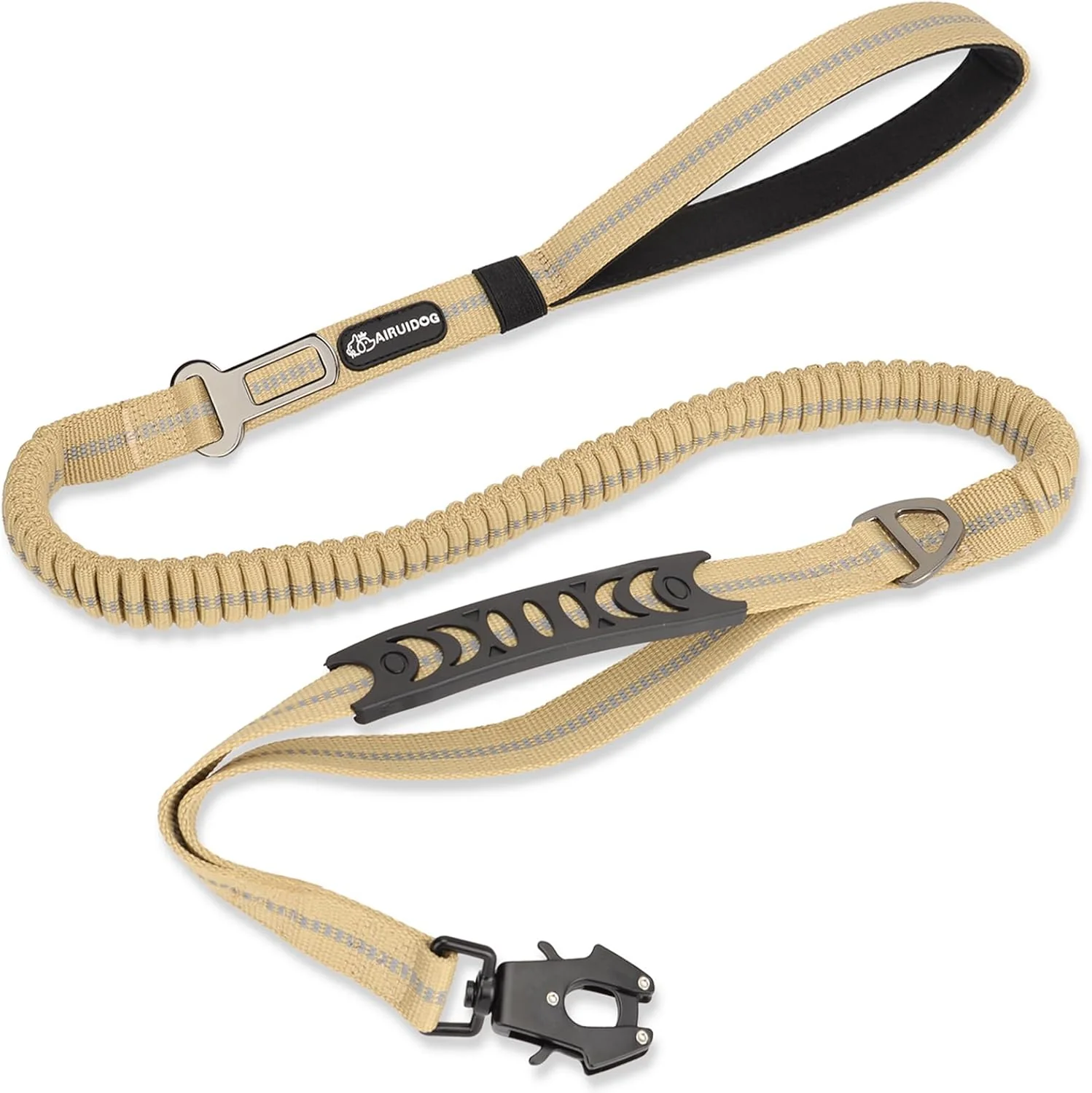 Specialty Heavy Duty Tactical Bungee Dog Leash 4-6FT Shock Absorbing Tactical Leash with 2 Padded Handles Metal Carabiner Clip Car Seatbelt Reflective Dog Leashes for Medium Large Dogs Brown High-Grade