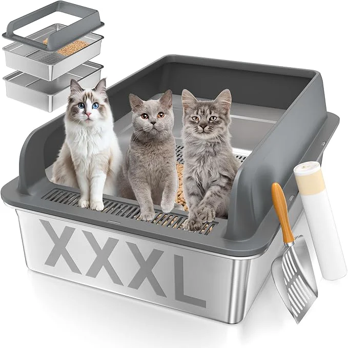 Safe XXXL Stainless Steel Sifting Litter Box Elegant