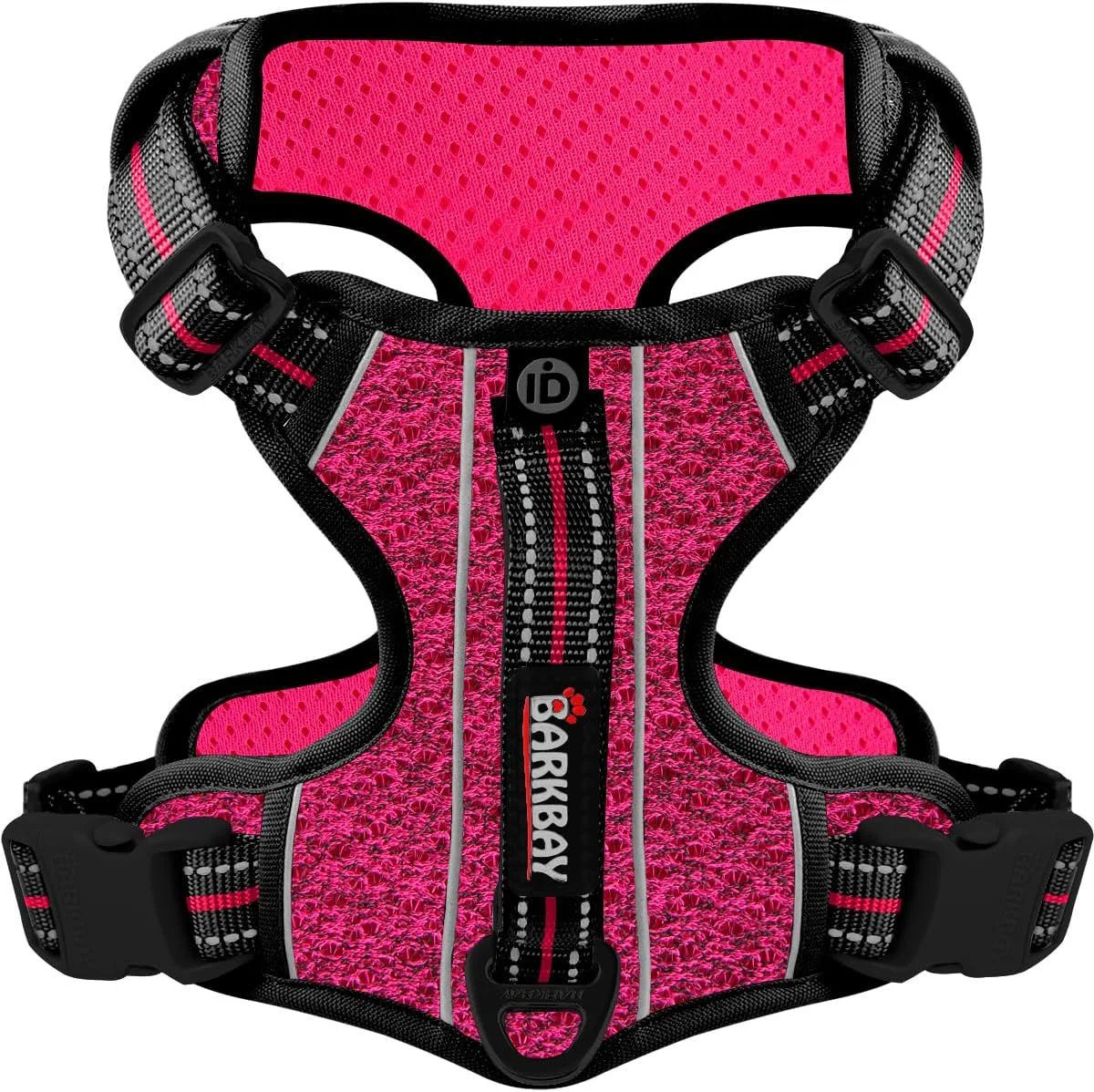 Soft BARKBAY Dog Harness No Pull with ID Tag Pocket - Heavy Duty Reflective Easy Control for Large Dogs Pink Black S Trendy