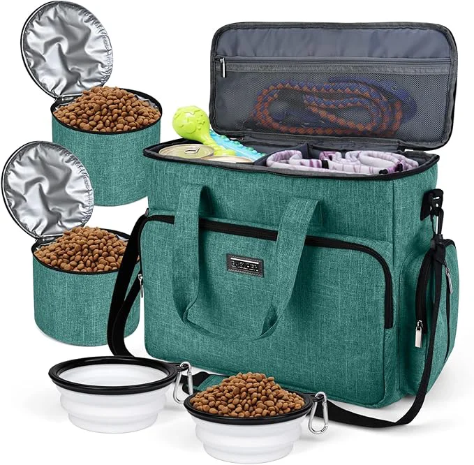 Modern BAGLHER Dog Travel Bag Airline Pet Tote Organizer with Multi-Function Pockets 2 X Food Storage Containers and 2 X Collapsible Bowls Weekend Pet Travel Set for Dog Cat GreenAbout This Optimized