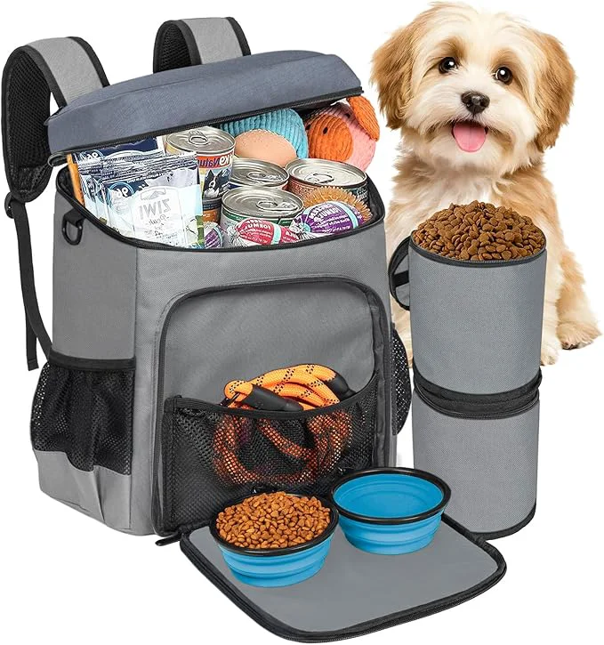Unique ANILD Dog Travel Backpack - Airline Double-layer Pet Travel Backpack with 2 Food Storage Bag and 2 Foldable Silicone Bowls for Hiking CampingAbout This Advanced
