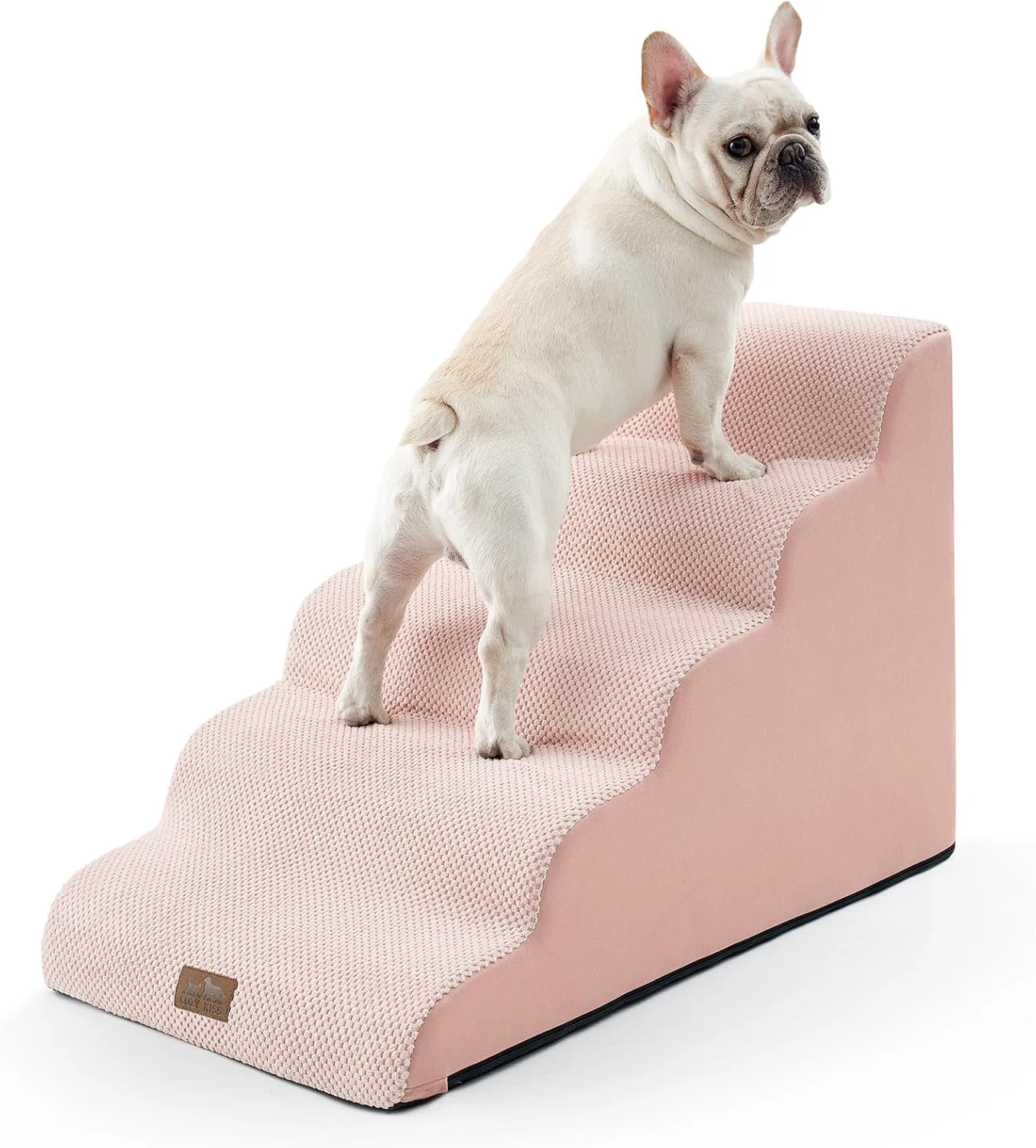 Premium Material Wide Dog Stairs 19.7 Width Pet Step for Small Medium Large Dog Puppy or Cat Pet Ramp for High Bed or Car High Density Foam Ladder 19.7x33x22.4 in Stable 5 Step Pink Fine