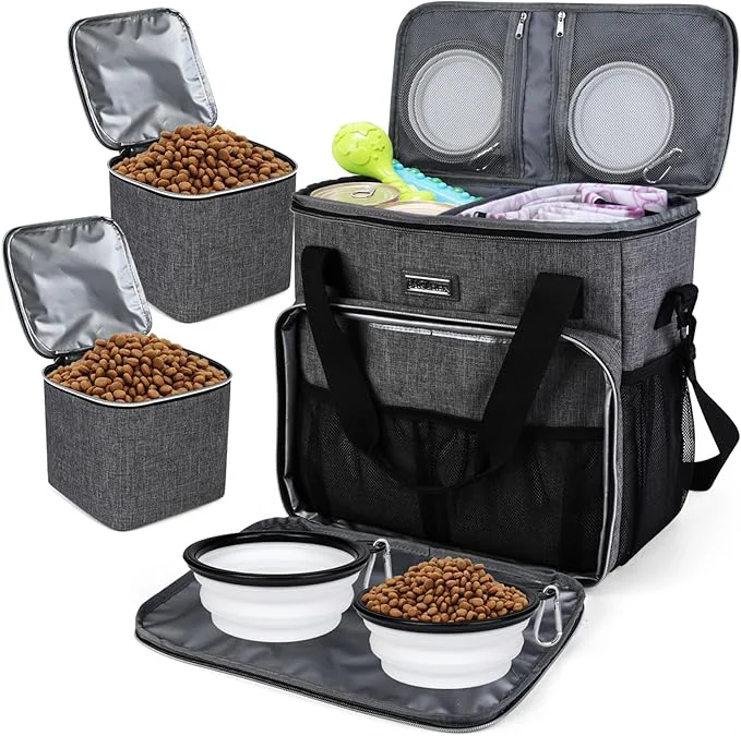 Consistent BAGLHER Dog Travel Bag Pet Travel Bag ALL Pet Travel Supplies With 2 Pet Food Containers and 2 Collapsible Silicone Bowls Essential Kits for Pet Travel GreyAbout This Smart