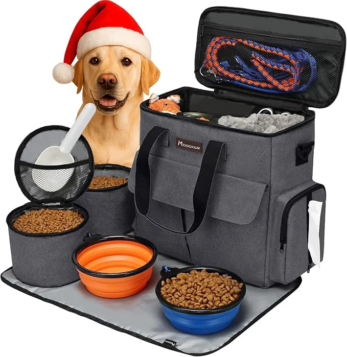 Safe Modoker Airline Pet Travel Bag Weekend Dog Travel Set for Dog and Cat Airline Tote Organizer with Multi-Function Pockets 2 Food Storage Containers 2 Collapsible Bowls Dark Gray About ThisOverview Sustainable