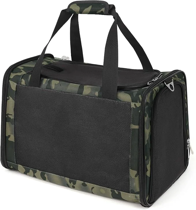 Traditional Cat Carrier Soft 25lbs Two Loading Pet Carriers Portable Small Dog Puppy Airline Carrier with Side Pockets Foldable Portable for Outdoor Car Black CamouflageAbout ThisOverview Responsible