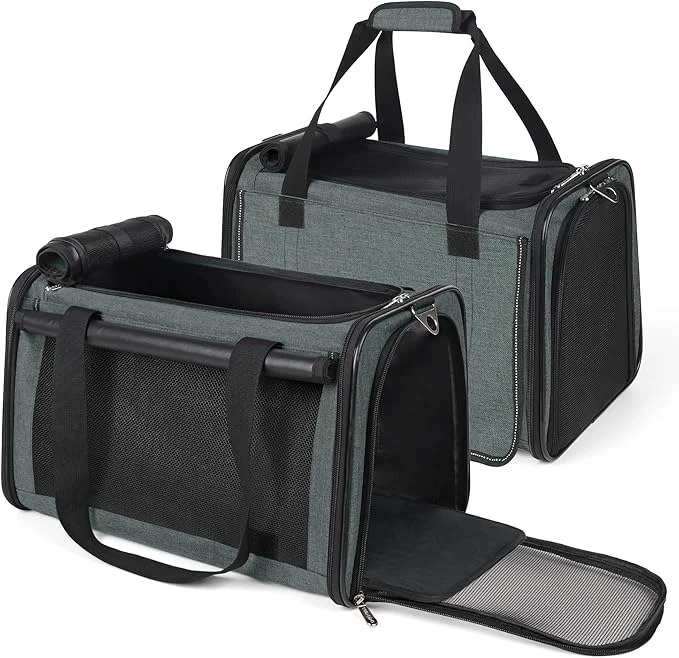 Luxury YUDODO 2 Packs 25 lbs Lightproof Soft Sided Pet Carrier for Large Cat Small Dog Airline Travel Bag Puppy Carriers with Side Pockets Reflective Mesh Foldable Portable for Car 2 Grey GreenAbout ThisOverview Optimized