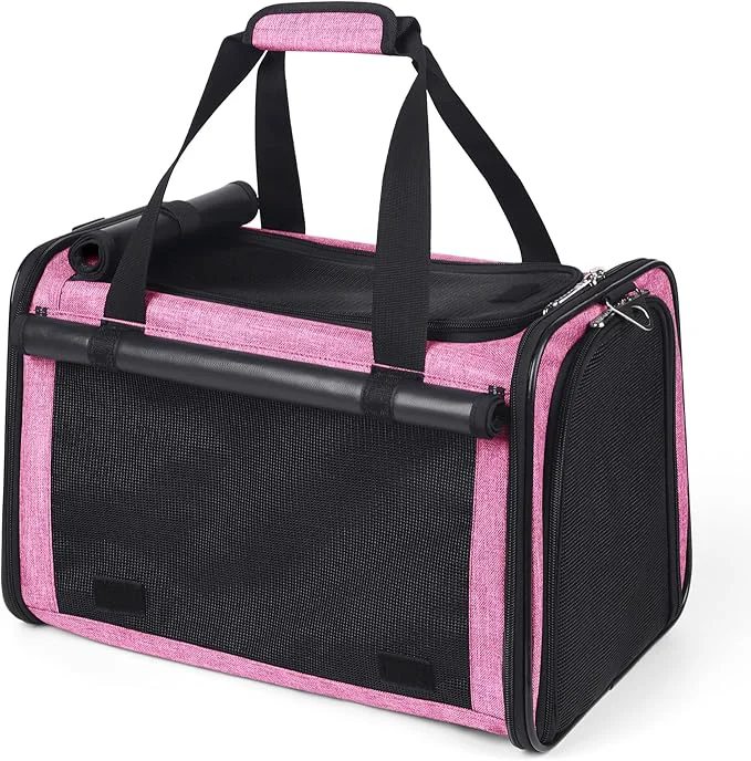 Powerful YUDODO 25 lbs Lightproof Soft Sided Pink Pet Carrier for Large Cat Small Dog Airline Travel Bag Puppy Carriers with Side Pockets Reflective Mesh Foldable Portable for Outdoor CarAbout ThisOverview Authentic