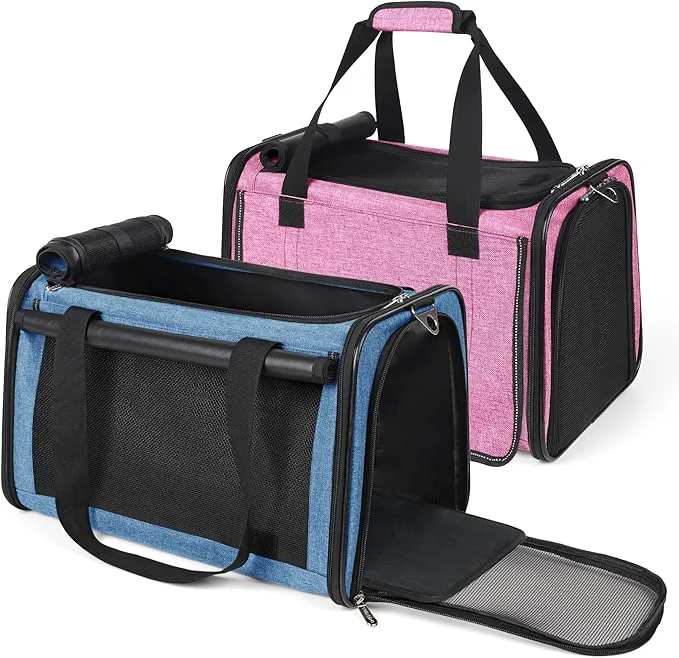 Eco-Friendly YUDODO 2 Packs 25 lbs Lightproof Soft Sided Pet Carrier for Large Cat Small Dog Airline Travel Bag Puppy Carriers with Side Pockets Reflective Mesh Foldable Portable Pink Lake BlueAbout ThisOverview Prestigious
