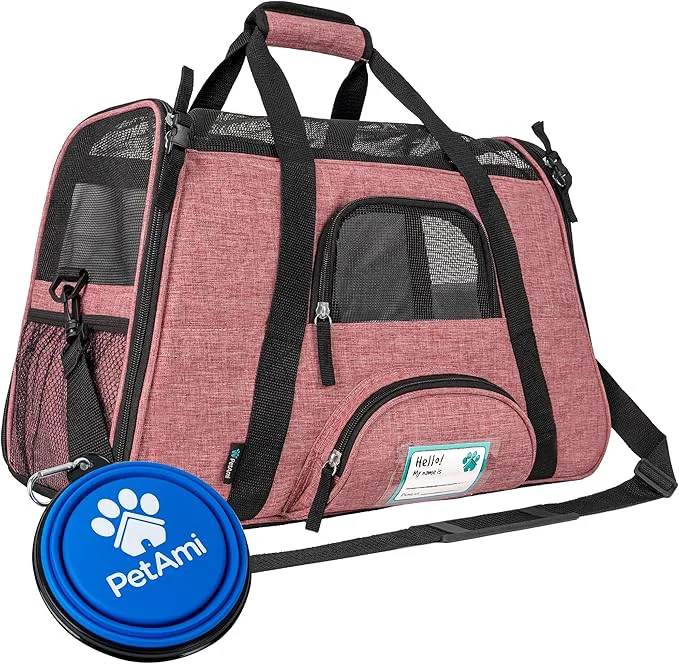 Minimalist PetAmi Airline Pet Carrier for Cat Soft Sided Dog Carrier Small Dog Cat Travel Supply Accessories Indoor Cats Ventilated Pet Carrying Bag Medium Large Kitten Puppy Small Heather White RedAbout ThisOverview Unique