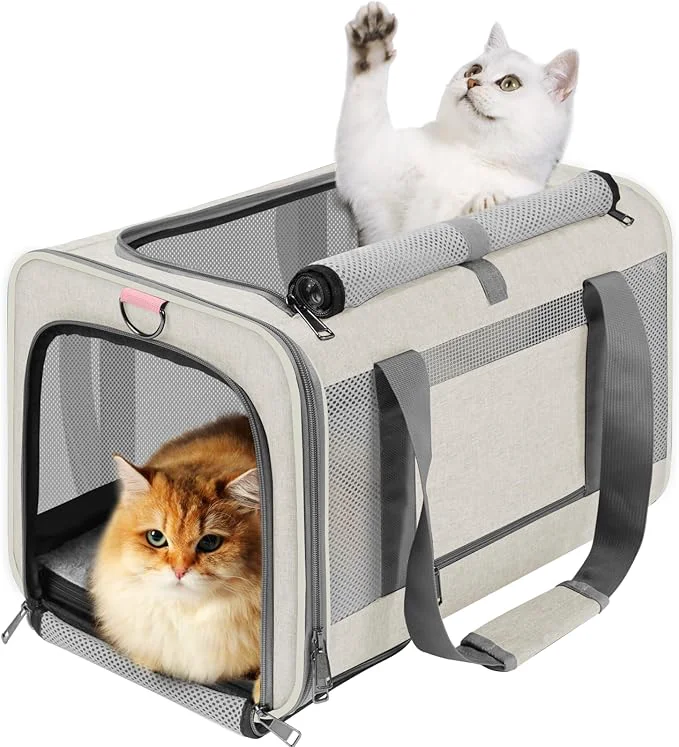 Fast Pet Carrier for Large Cat 20 lbs Soft Sided Small Dog 12 Pounds Travel Crate Top Load Collapsible Kitty Carry Bag Big Kitten Mesh Sturdy Animal Transport cage Kennel Long Trips BeigeAbout ThisOverview Excellent