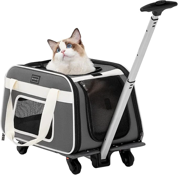 Breathable PETSFIT Airline Cat Carrier with Wheels Designed for Small Dogs Cats with Adjustable Safety Rope Removable WheelsAbout ThisOverview Minimalist