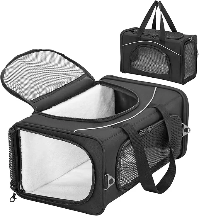 Trendy ‌Petsfit Airline Pet Carrier for Small Dogs Cats 19x9x12 TSA Carrier with Removable Dual-Sided Padding 2-Way Placement - Fits Under Most Airplane Seats Escape Proof Black About ThisOverview Next-Generation
