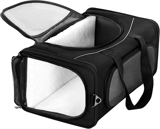 Recyclable Petsfit Airline Pet Carrier for Small Cats 15x8x10 TSA Carrier with Removable Dual-Sided Padding 2-Way Placement - Fits Under Most Airplane Seats Escape Proof Black About ThisOverview Authentic