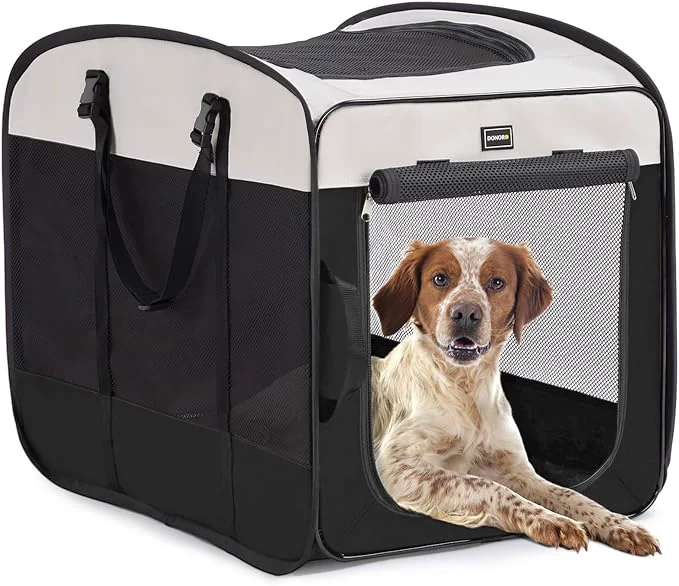 Modern DONORO Dog Kennels and Crates for Medium Dogs Portable Pop Up Indoor Pet Cage with Sturdy Wire Frame Collapsible Travel Crate Soft Sided Cat Bag Escape Proof Black 28.0 L x 18.0 W x 22.0 H About ThisOverview Selected