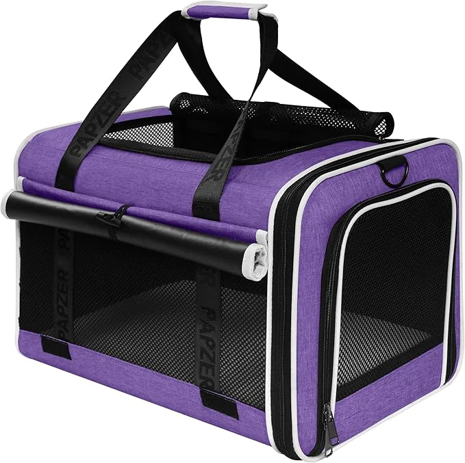 Minimalist Top Open Medium Cat Carrier Roll Up Flap Delta TSA Pet Travel Crate Suitcase Luggage Sleeve Soft-Sided Dog Kennel Bag 18 x11 x11 United American Airline Under Plane Seat PurpleAbout ThisOverview Professional