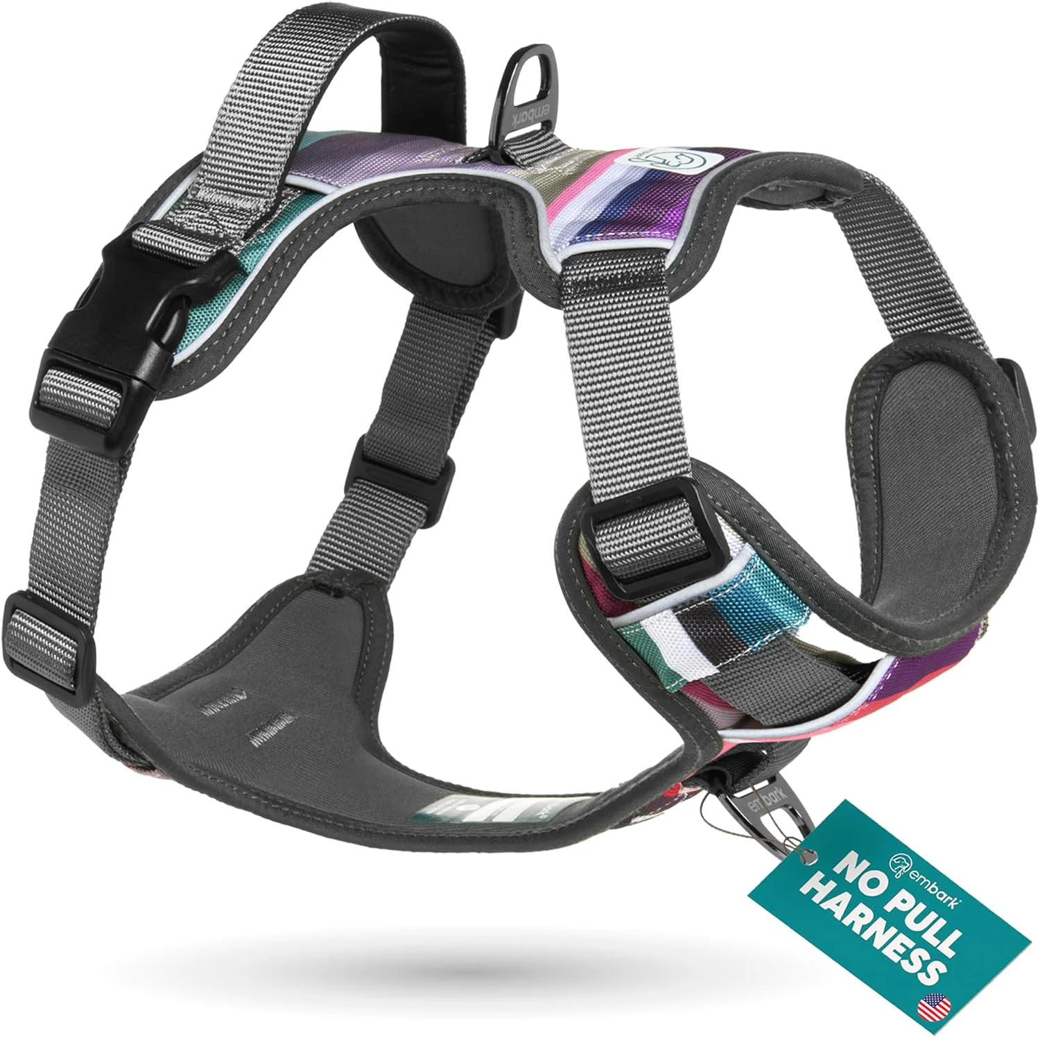 Clean Embark Adventure Dog Harness No-Pull Reflective Trim Dog Harness for Small Medium Large Dogs - Heavy Duty Oxford 2 Leash Clips Gel Lined Handle. Soft Padded Puppy Dog Vest for Any Breed Durable