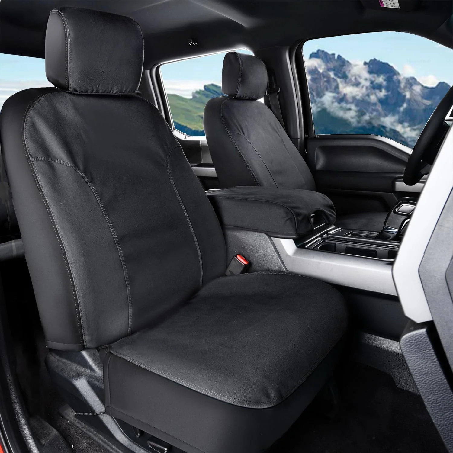 Enhanced Coverado Front Seat Covers Waterproof Canvas Seat Protector for Car Seat Cushions for Kids Dogs Compatible with 2015-2025 Ford F150 2017-2025 Ford F250 F350 F450 Black 2PCS Authentic